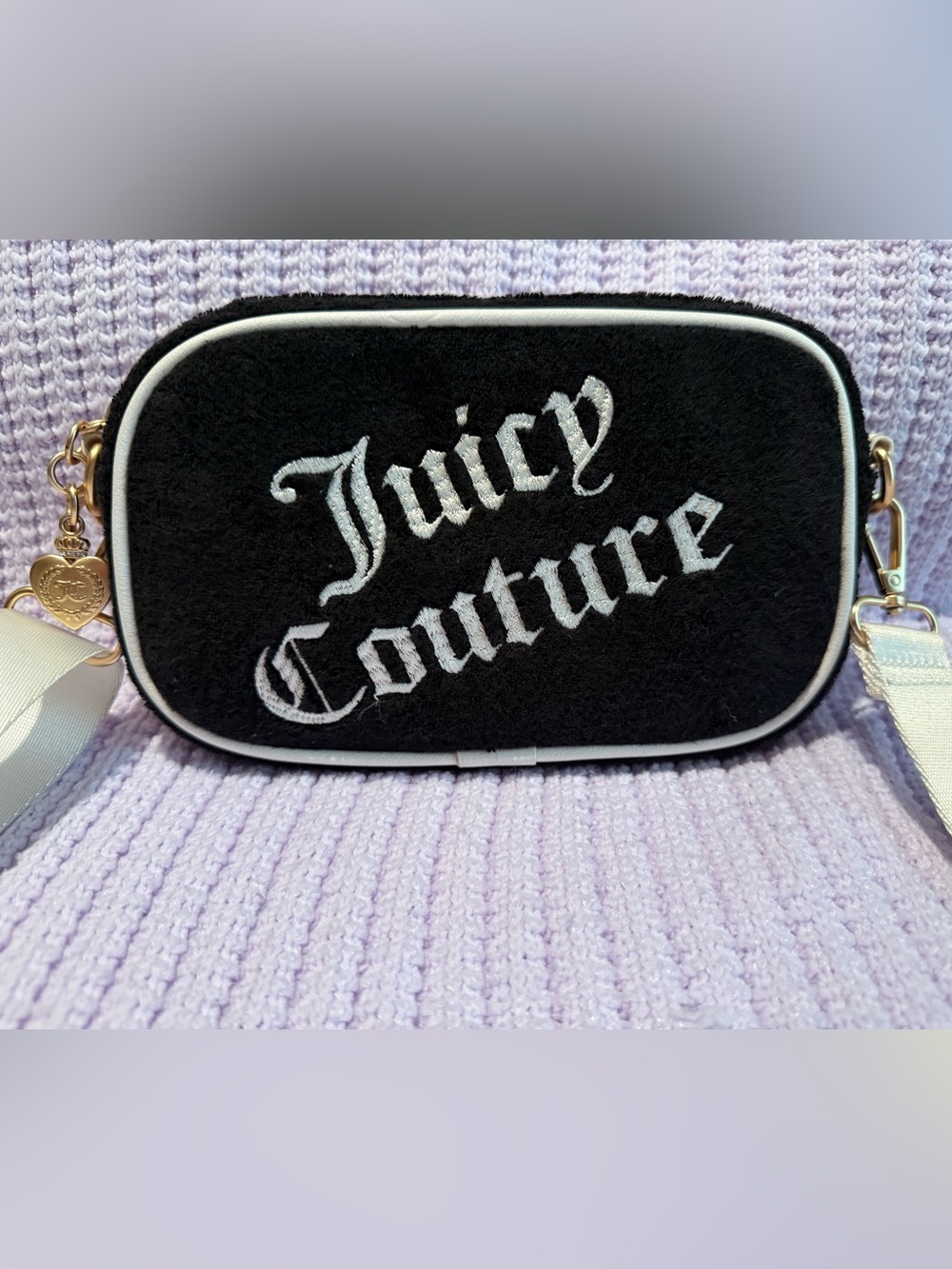 Juicy Couture White Logo Adjustable Strap with Gold-Tone Accents